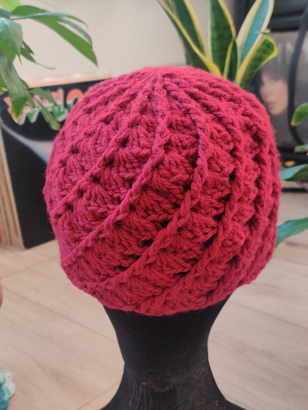 Hand-Crocheted Wool Beanie – Textured – One Size - Picture 2 of 7